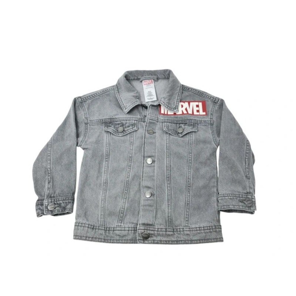 Marvel Kids Gray Denim Jacket Size 6 Comic Graphic 100% Cotton